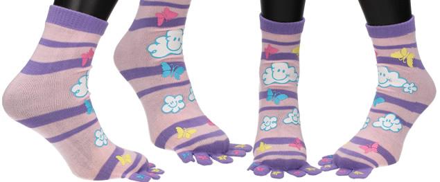 Ponožky Toe Socks Světle Růžové+ Fialové s designem