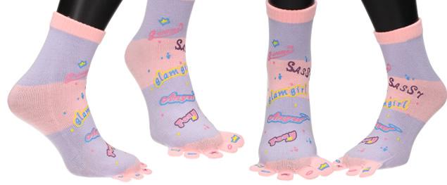 Ponožky Toe Socks Světle Růžové+ Fialové s designem